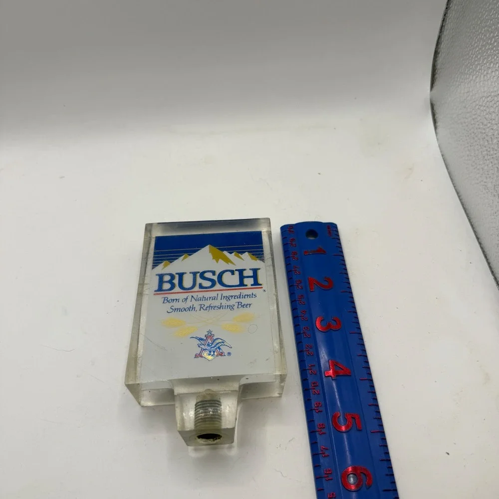 Vintage Busch Beer Tap Handle Clear Acrylic Lucite Mountain Logo Draft Bar Sign